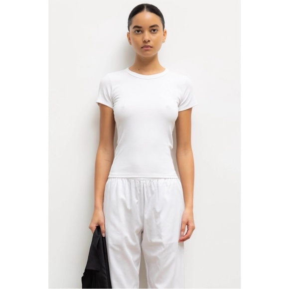 LESET Kelly Slim Fit Ribbed Short Sleeve Tee in White Size XS Shirt - Picture 1 of 7
